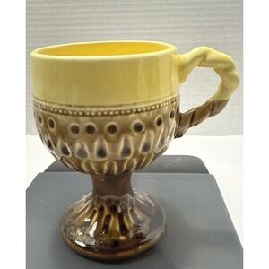 Vintage Mid Century Art Ceramic Pottery Small Goblet Cup Textured Twisted Handle